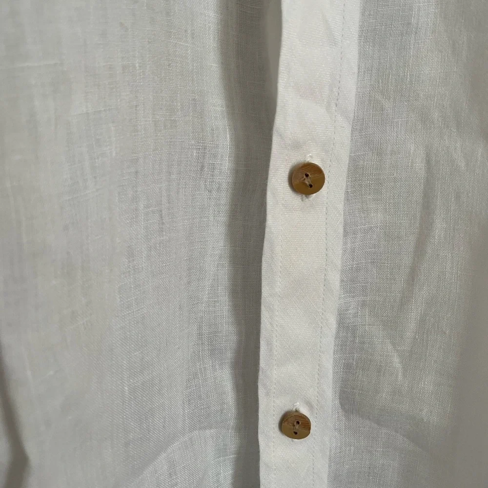 Guess Jeans Vintage Y2K White 100% Linen Shirt Coastal Beach Vacation Groom
